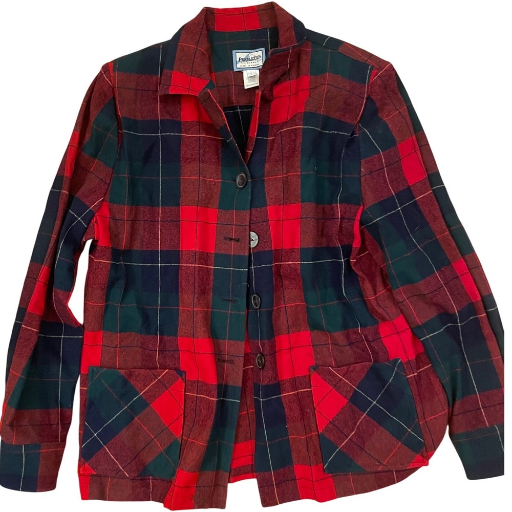 vintage 1950s Pendleton '49er button up jacket in red and green plaid wool Large